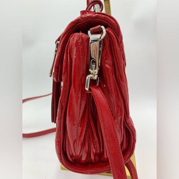 Auth Miu Miu Red Matelasse Enamel Leather 2way Madras Top Handle Handbag - Picture 15 of 16